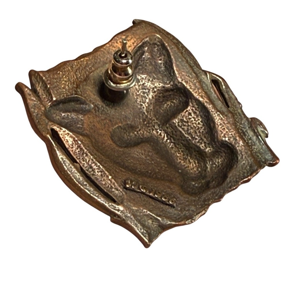 Vintage Big Cat Earrings Leopard Lion Copper Tone Statement JJ Jonette 1986 - Picture 5 of 9